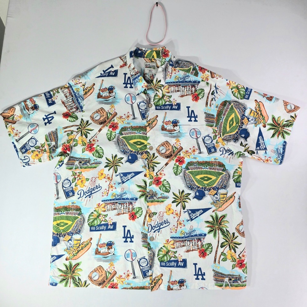Reyn Spooner MLB Los Angeles Dodgers Hawaiian Shirt 3XL White Cotton Baseball